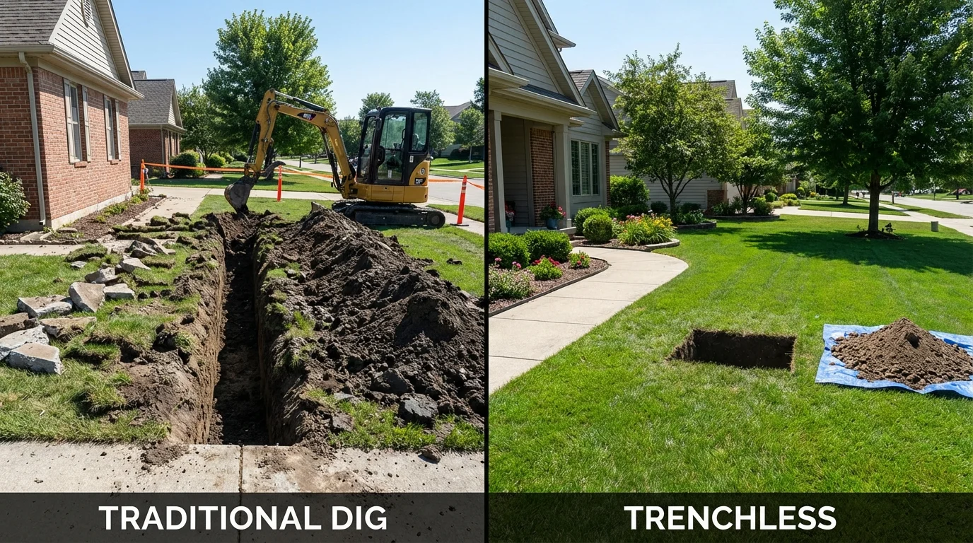 Trenchless sewer repair with minimal yard damage versus traditional excavation in Somerset, NJ